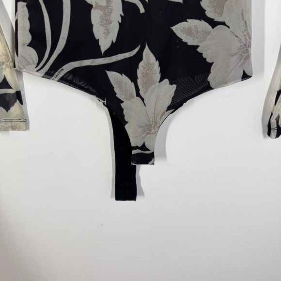 All Saints Floral Sheer Mesh Bodysuit Black Beige Size 2 Long Sleeve Top - Picture 5 of 16